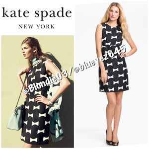Kate Spade black and white "Cora" bow print shift dress 10